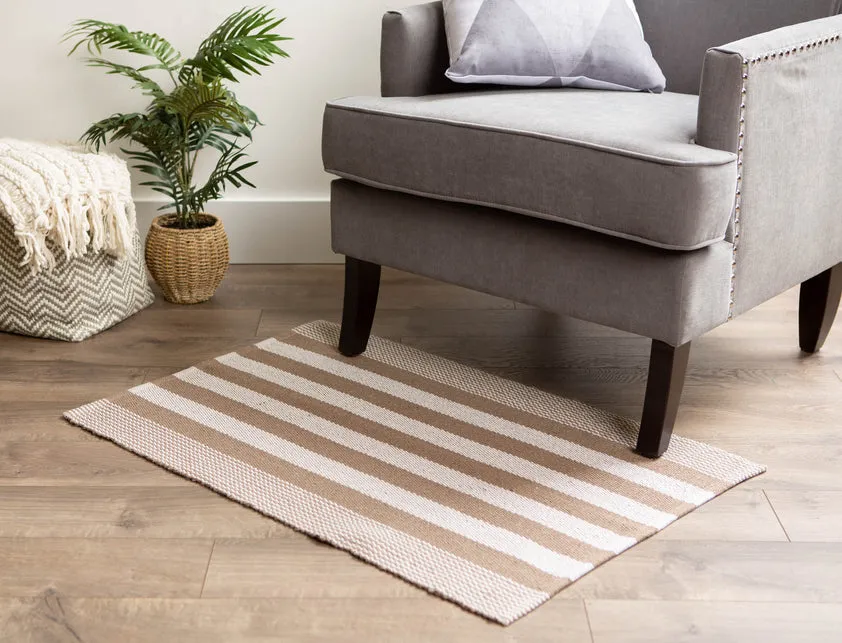 Tan and Cream Stripe Cotton Rug