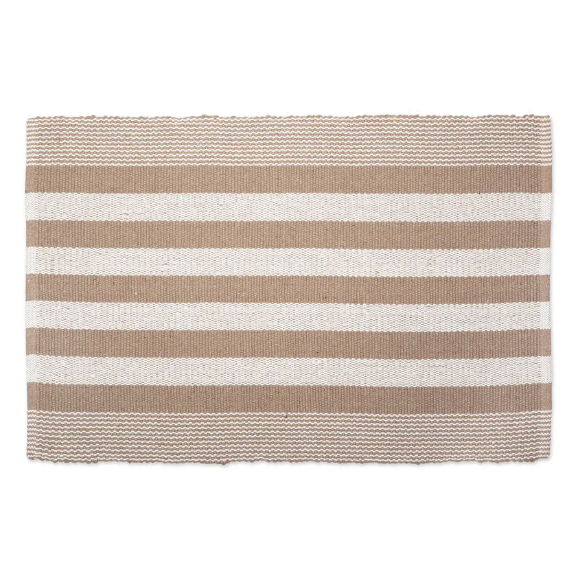 Tan and Cream Stripe Cotton Rug