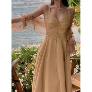 TAVIMART  -  Women A-line Evening Dress Y2k Vintage Sleeveless One Piece Frocks Elegant Hollow Out Lace-up Luxury Long Dresses 2000s Clothes