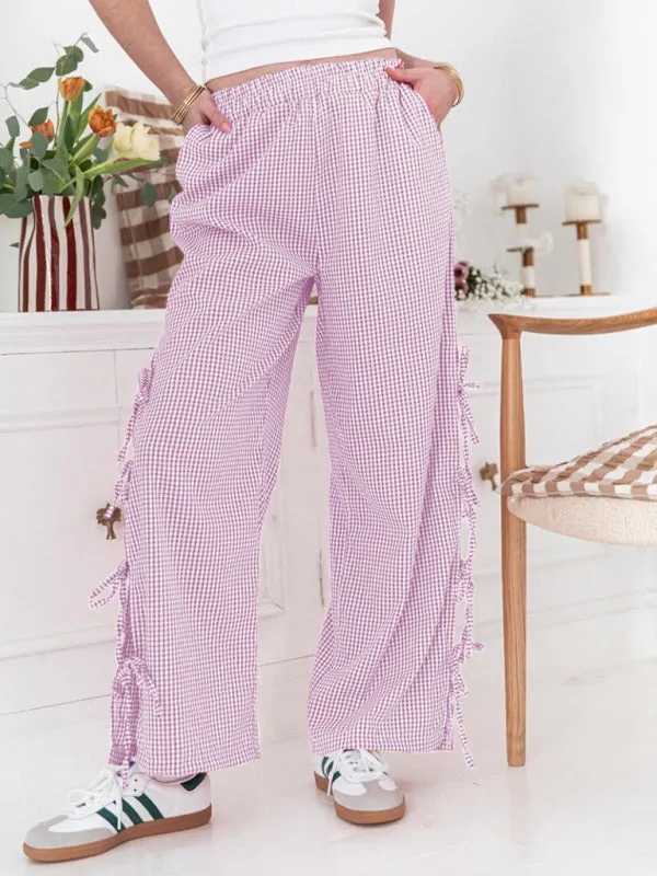 TEEK - Plaid Tied Leg Pocketed Trousers