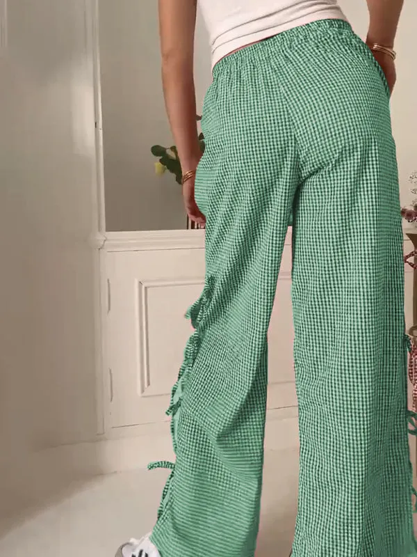 TEEK - Plaid Tied Leg Pocketed Trousers