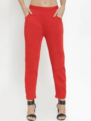 Trendy Wool Solid Mid-Rise Trouser for Women