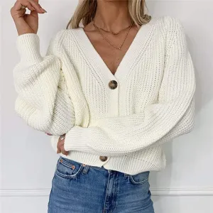 Wenkouban Women Fashion Oversized V-Neck Button Solid Knitwear Outwear Cardigans Autumn New Casual Batwing Sleeve Knitted Sweater Female