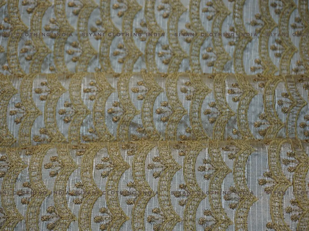 White Gota And Thread Embroidered Silk Fabric