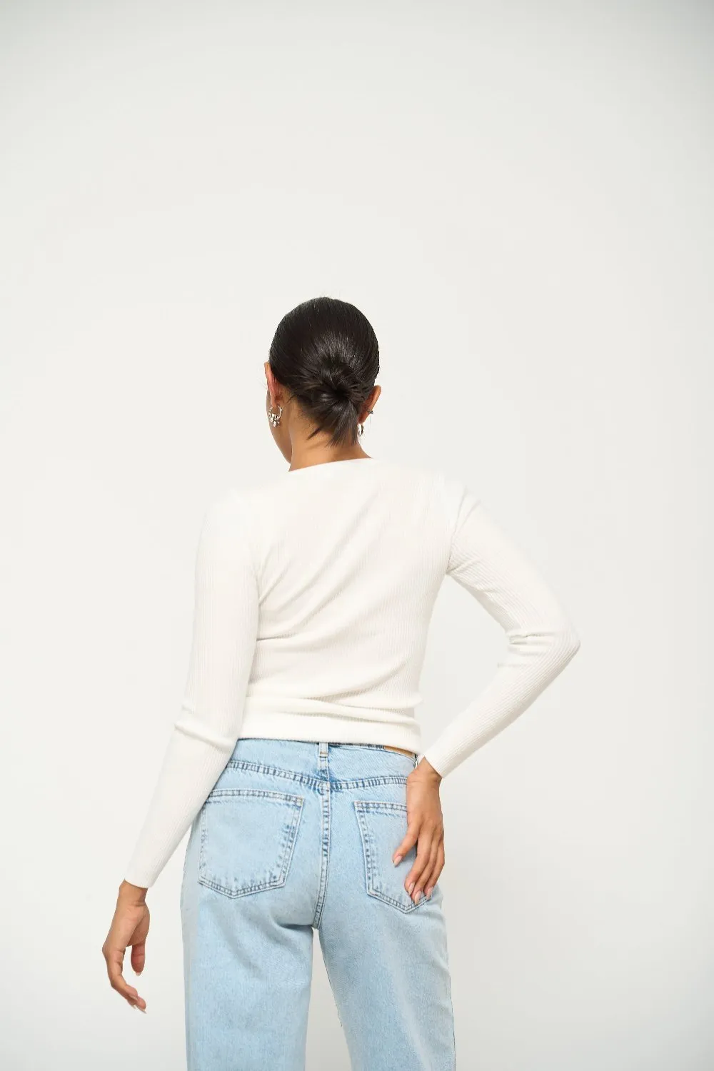 White Long Sleeve Sweater with buttons