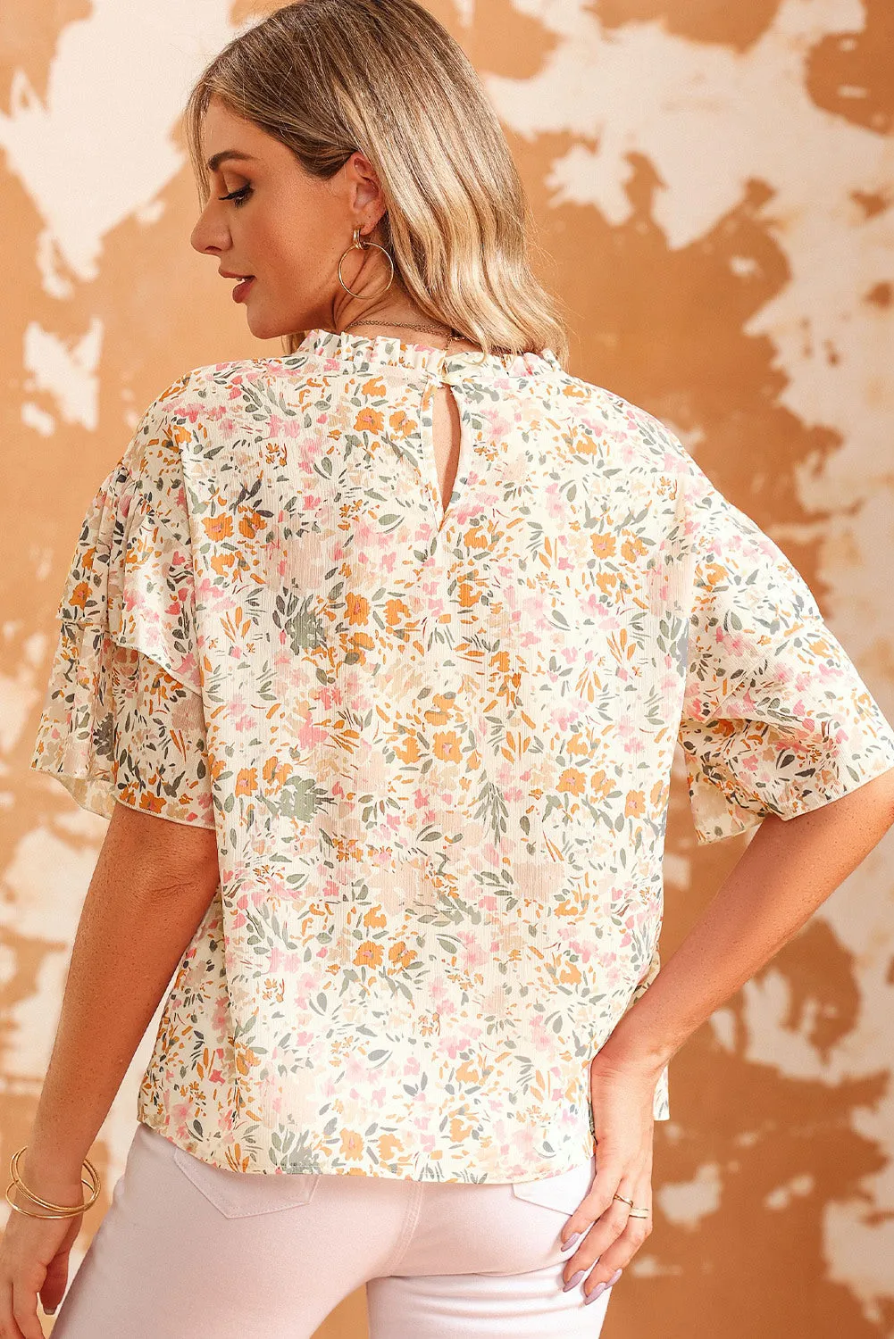 Women's Floral Print Button Loop Closure Blouse