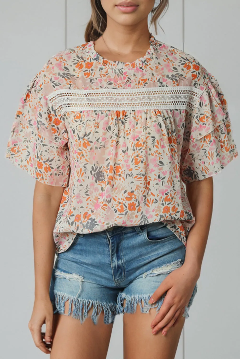 Women's Floral Print Button Loop Closure Blouse