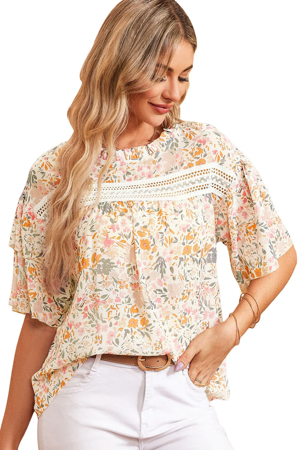 Women's Floral Print Button Loop Closure Blouse