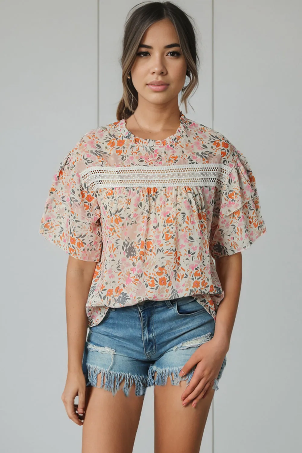 Women's Floral Print Button Loop Closure Blouse