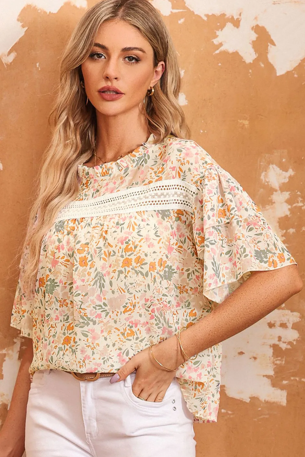 Women's Floral Print Button Loop Closure Blouse