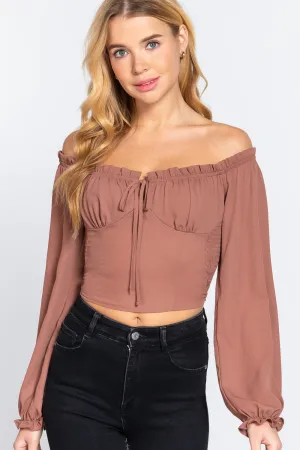 Women's Off Shoulder Smocking Woven Top