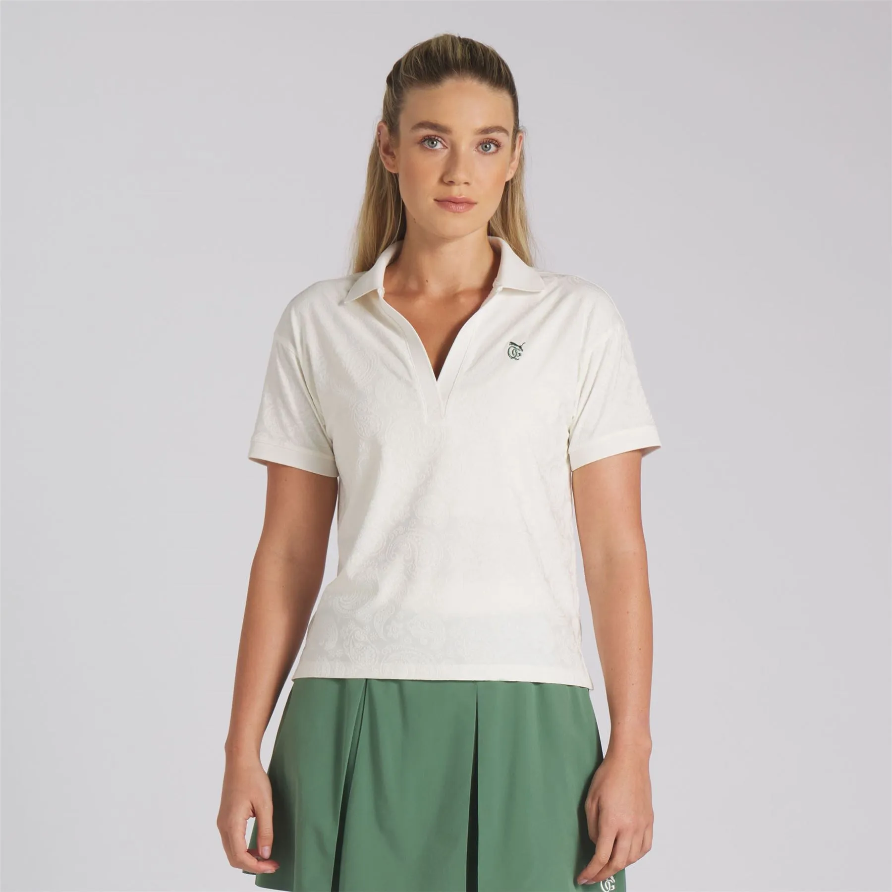 X QGC Womens Relaxed Crop Polo Warm White - SS24